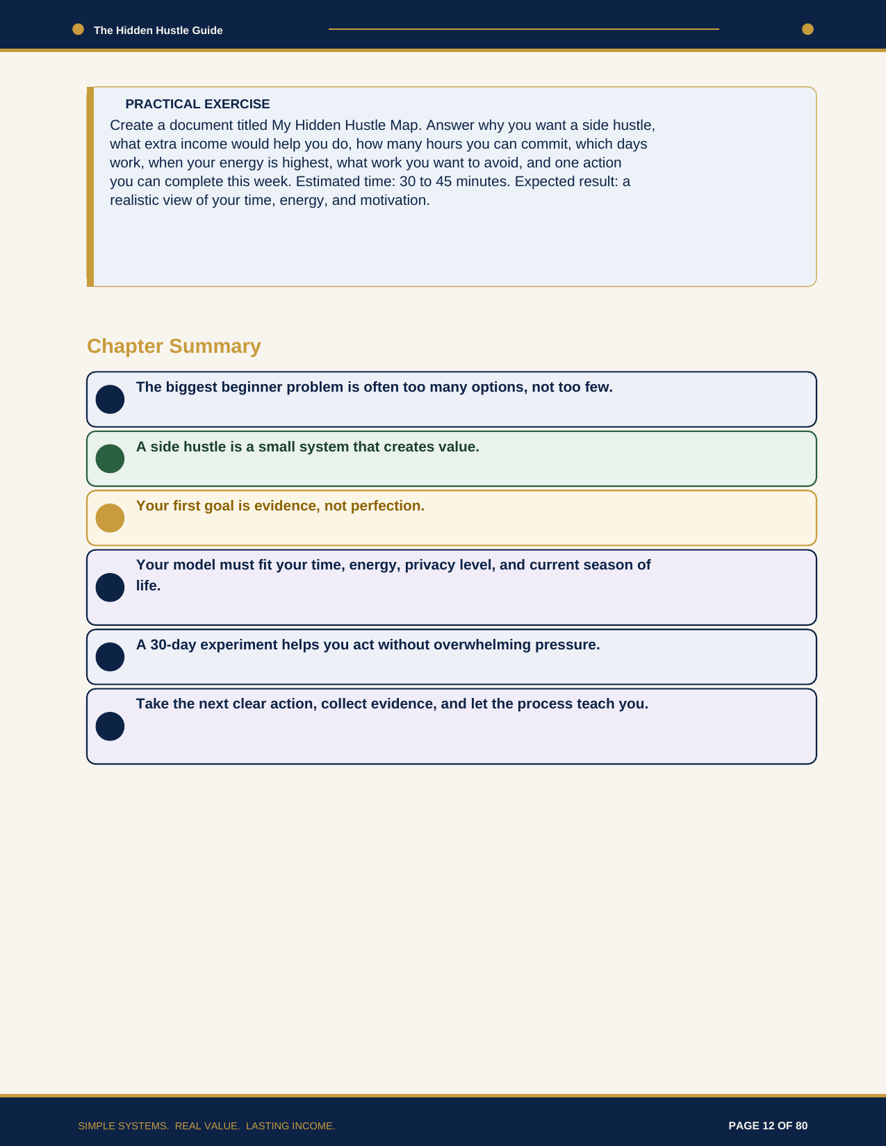 Practical exercise and chapter summary showing the action-oriented structure